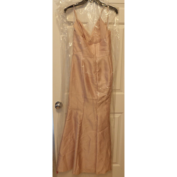 ALFRED SUNG D758 SURPLICE SATIN TWILL TRUMPET Cameo Pink DRESS GOWN Size 12 - Picture 6 of 6